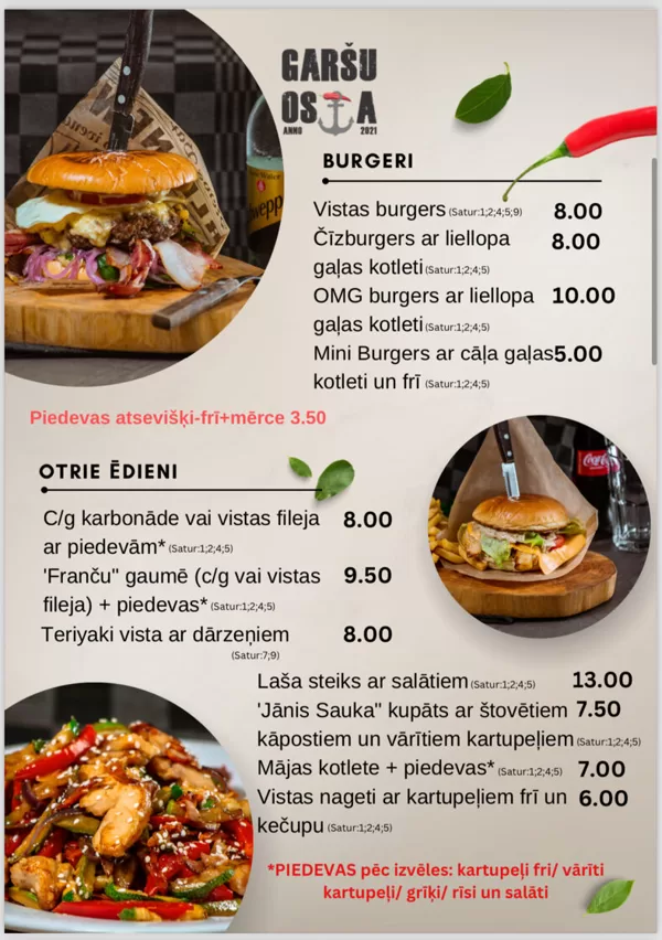 Меню бистро Garšu Osta