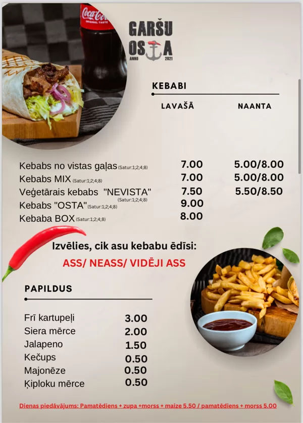 Меню бистро Garšu Osta